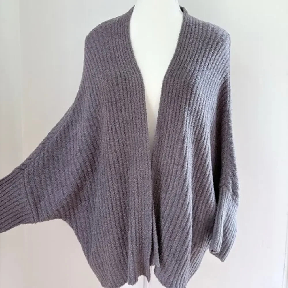 BAREFOOT DREAMS Open Front Cardigan Sweater Cozychic Lite Purple/Gray Cozy L/XL